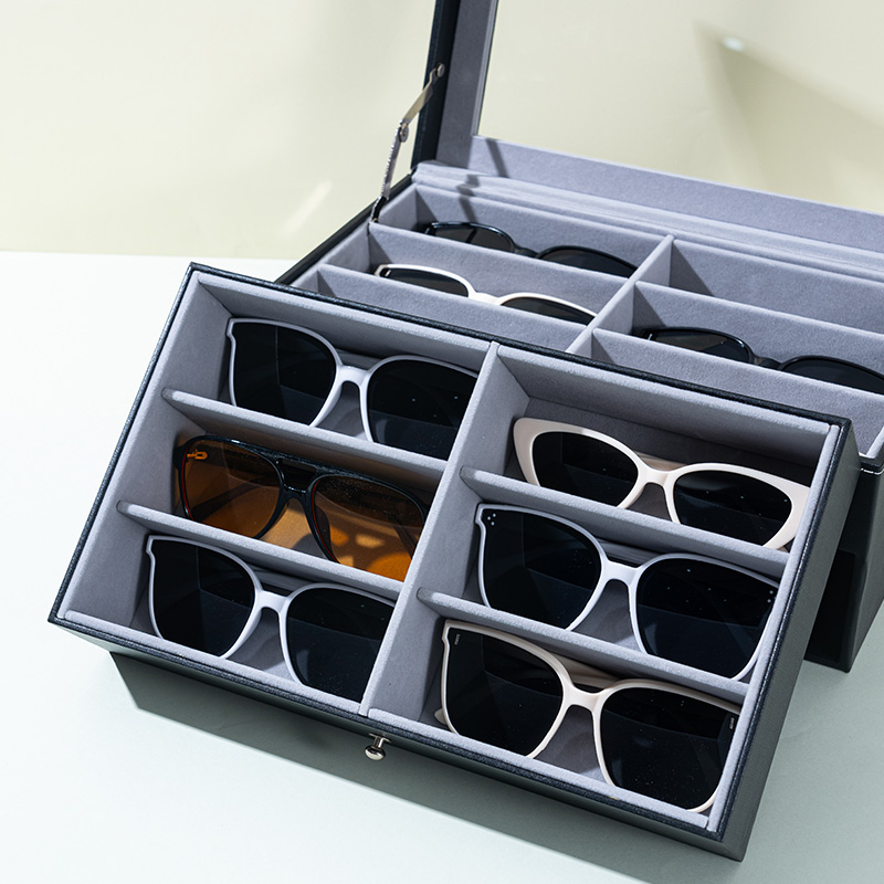 Cajón expositor de gafas de sol con cerradura de cuero de 12 unidades
