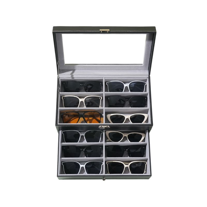 Cajón expositor de gafas de sol con cerradura de cuero de 12 unidades