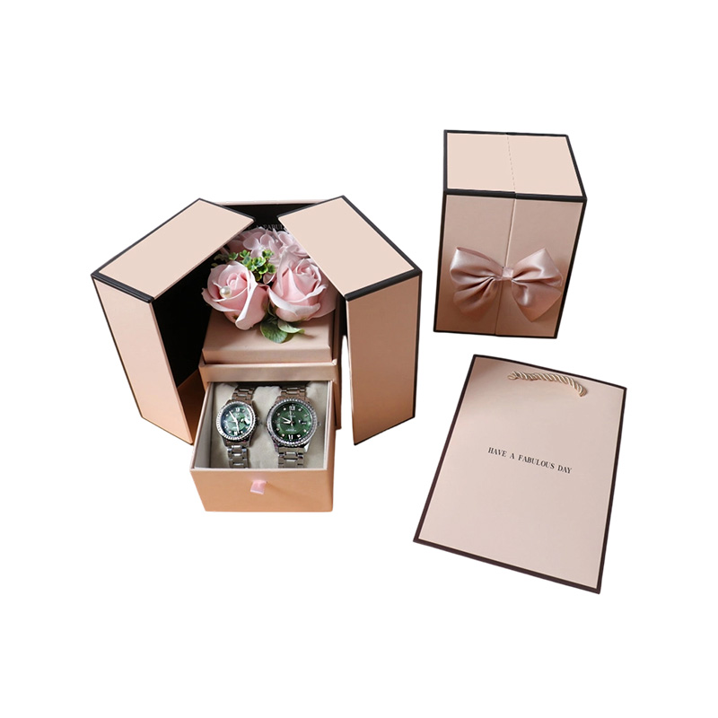 Pendientes de anillo de rosas con puerta doble creativa, collar, caja de regalo de joyería