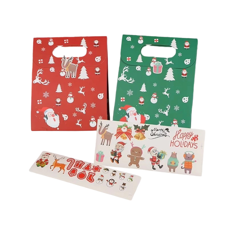 Bolso de mano de caramelo de papel recubierto con diseño de dibujos animados navideños con asa
