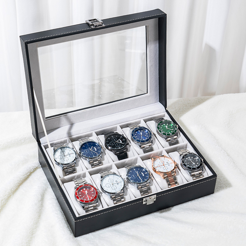 Organizador de almacenamiento de relojes de cuero PU negro clásico