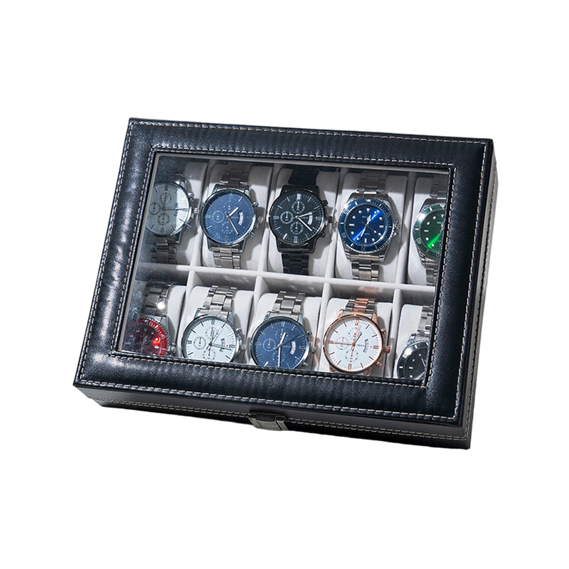 Organizador de almacenamiento de relojes de cuero PU negro clásico