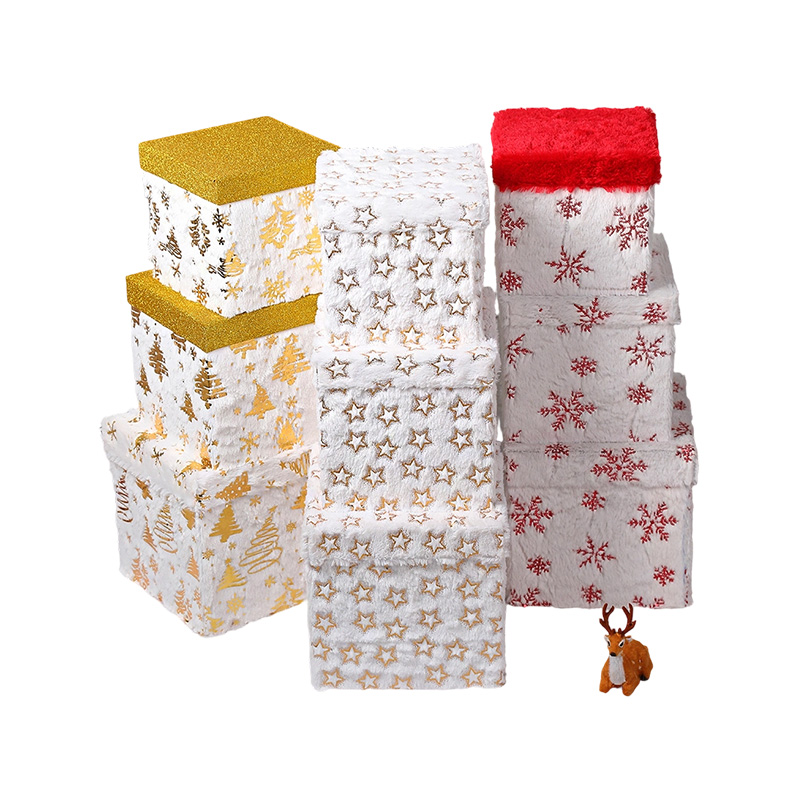 Cajas de regalo de cartón de felpa navideña con tapa de estrella Snowflake