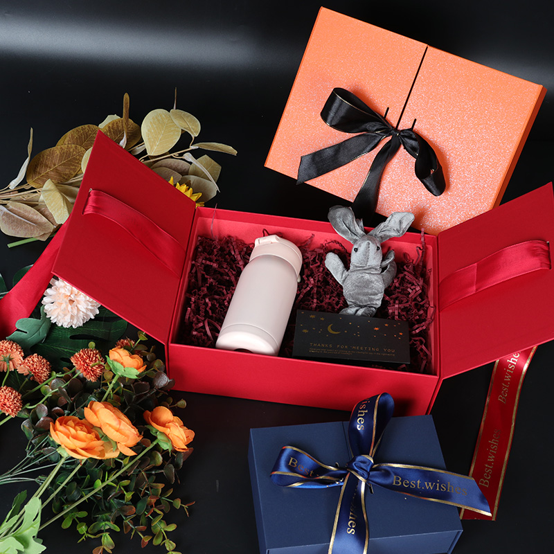 Caja de regalo de cinta magnética de cartón con puerta de doble apertura