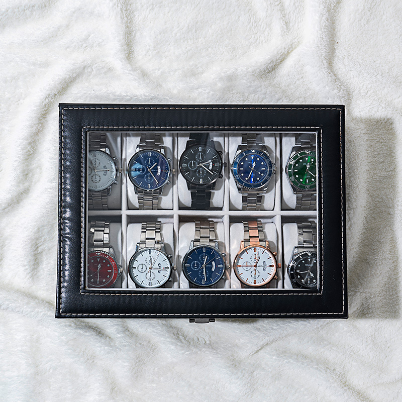 Organizador de almacenamiento de relojes de cuero PU negro clásico