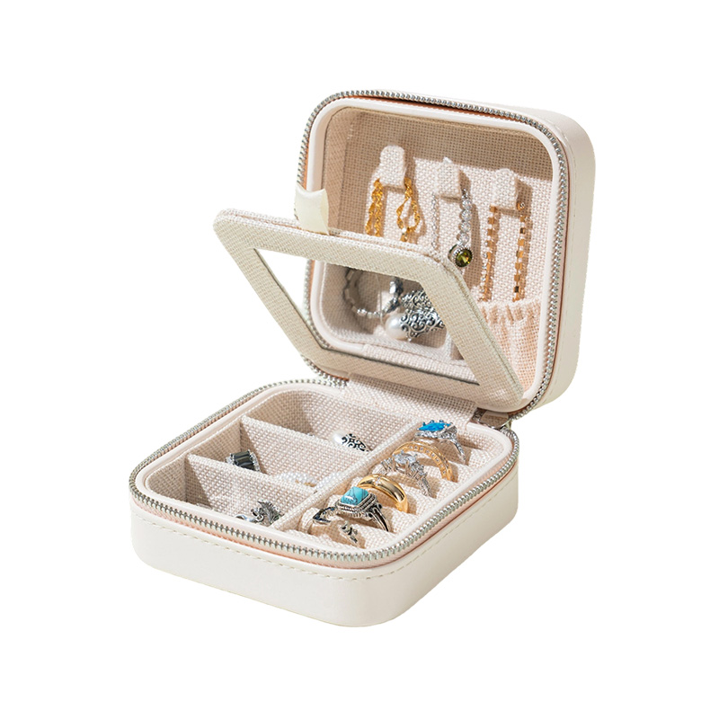 Estuche sencillo de viaje con cremallera de PU y espejo para niñas