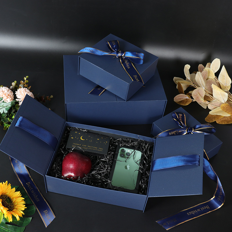 Caja de regalo de cinta magnética de cartón con puerta de doble apertura
