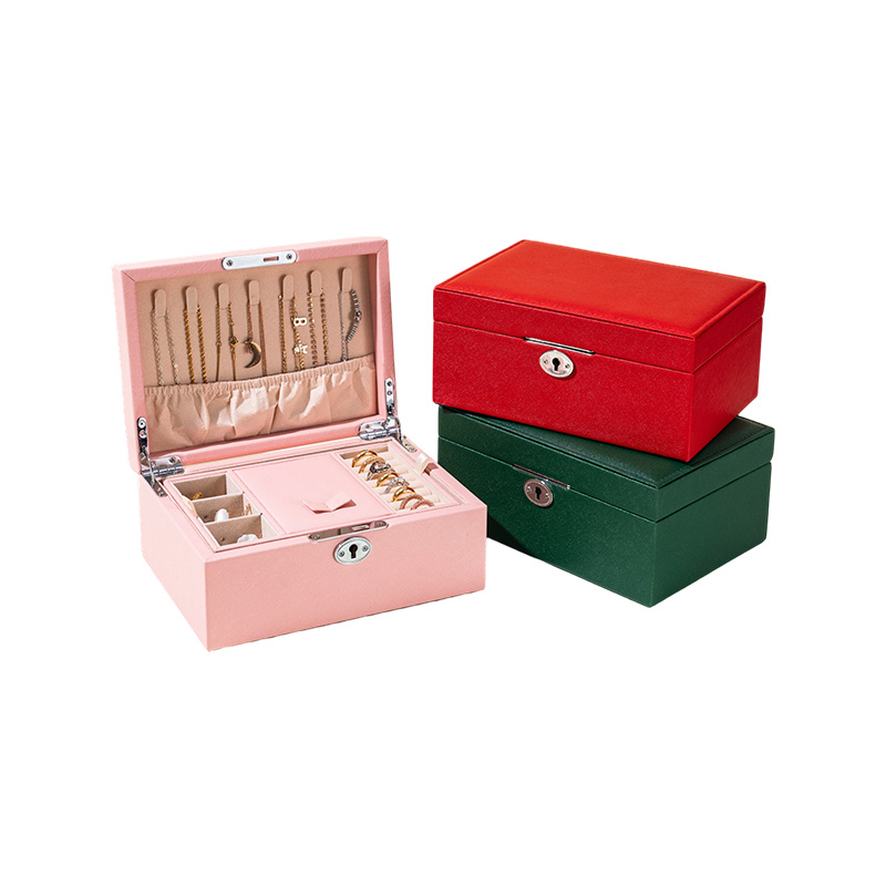Caja de joyería multifuncional de cuero PU de doble capa