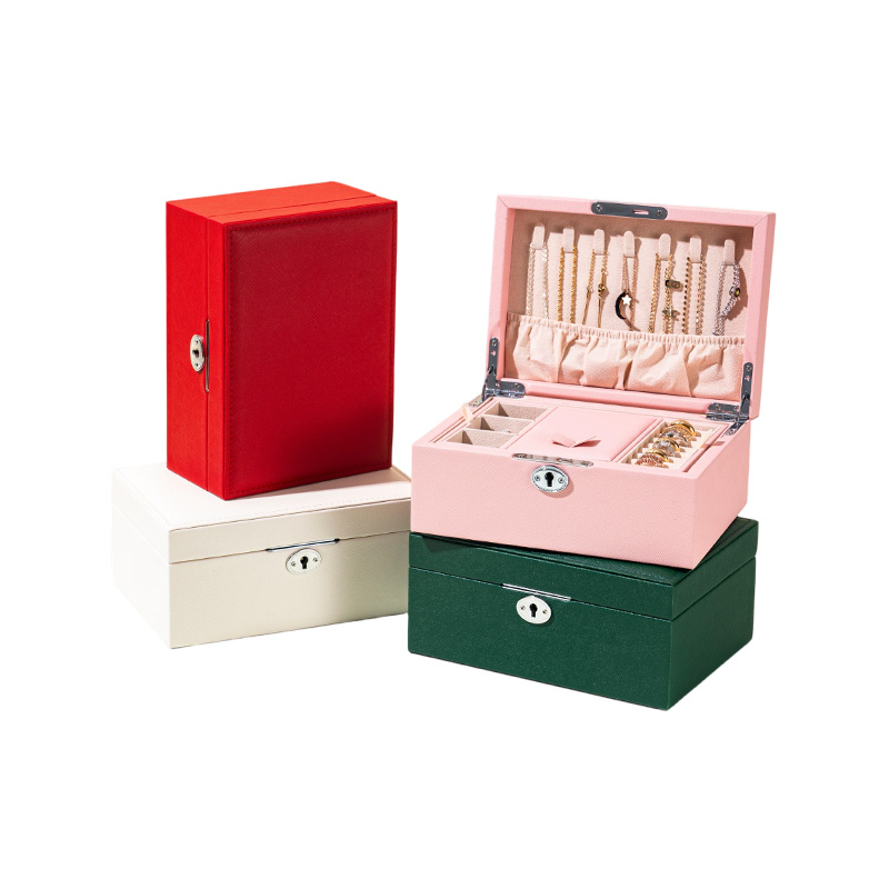 Caja de joyería multifuncional de cuero PU de doble capa