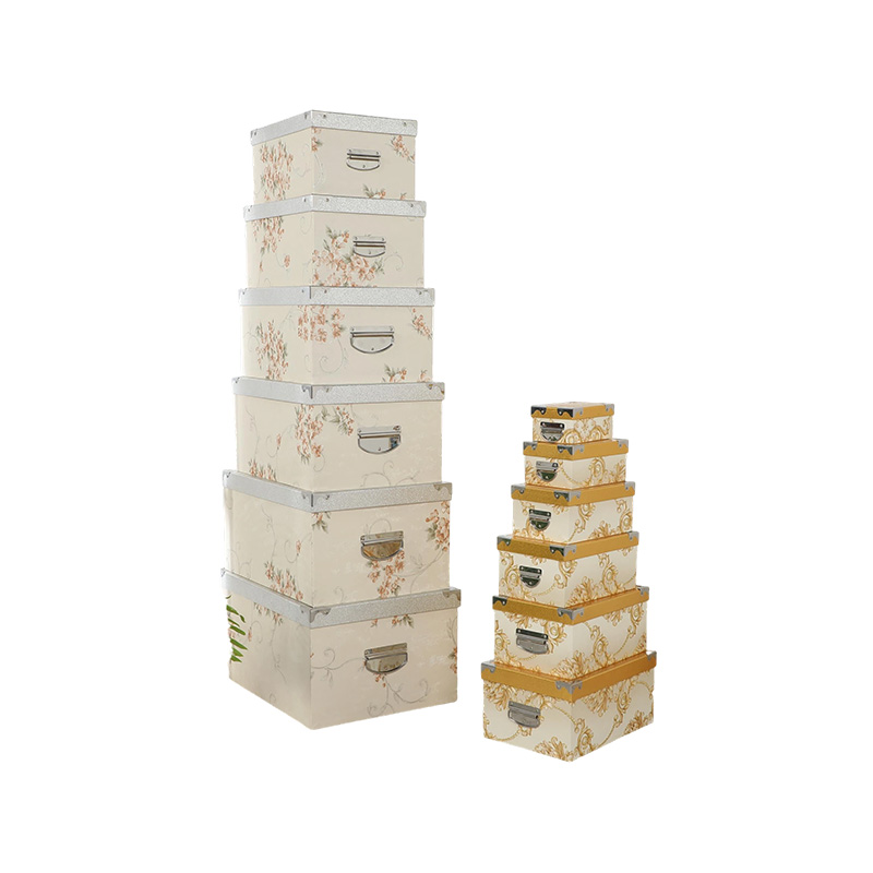 Juego de cajas de almacenamiento de cartón decorativas impermeables con tapa con asas