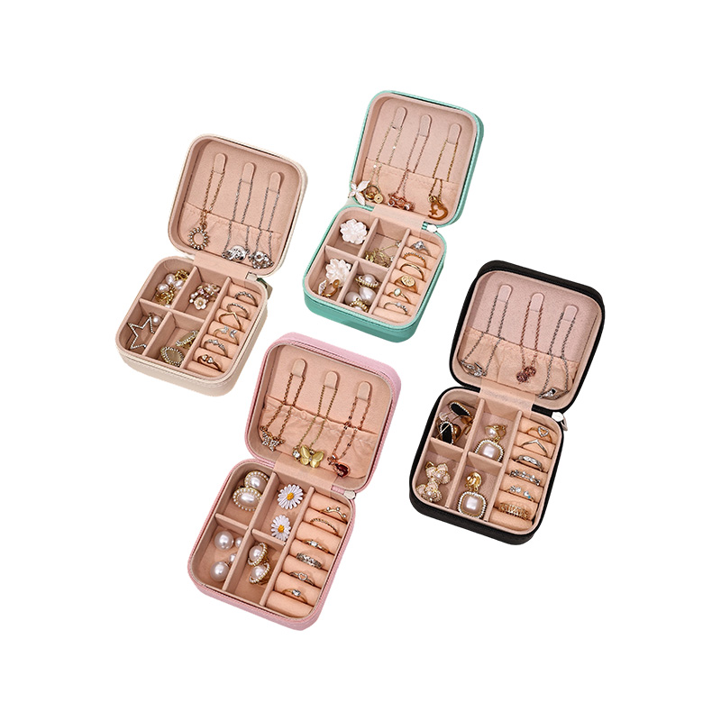 Mini vitrina organizadora de joyas de PU portátil con cremallera