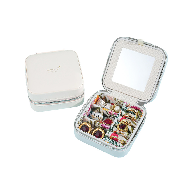 Caja de joyería de cuero PU con espejo de estilo vintage para niñas