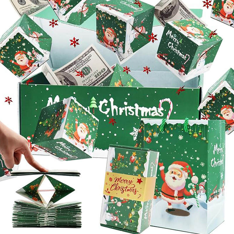 Caja de regalo sorpresa con explosión y sobre plegable para Navidad