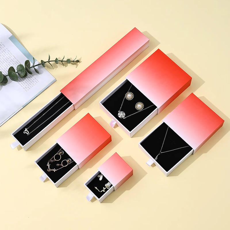 Caja de Regalo para Joyería Tipo Cajón de Papel Artístico Rígido con Acabado de Purpurina de Lujo