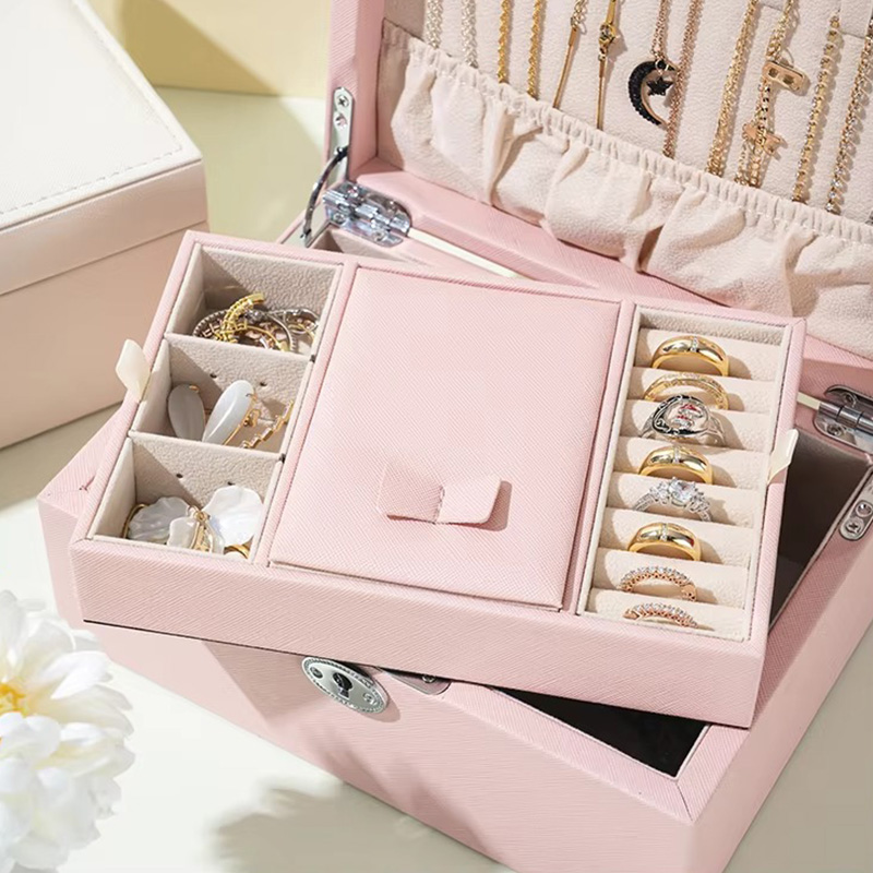 Caja Multifuncional para Joyería de Cuero PU de Doble Nivel