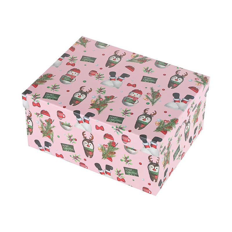 Juego de Cajas de Regalo Navideñas Estampadas con Tapa