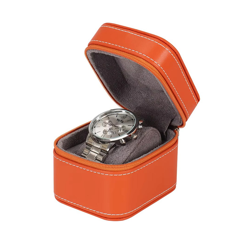 Caja de Viaje para Reloj Individual de Cuero PU con Tapa Abatible y Cremallera
