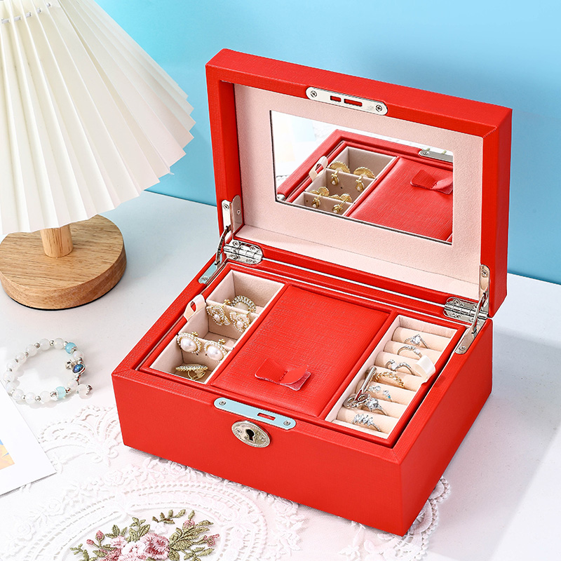 Caja de Viaje para Joyería de Cuero PU con Espejo y Bandeja Extraíble
