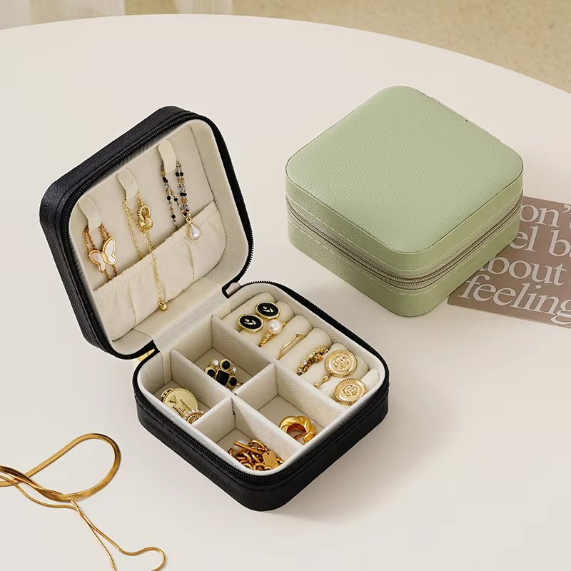 Estuche Organizador y Expositor de Joyería de Cuero PU con Cremallera, Mini y Portátil