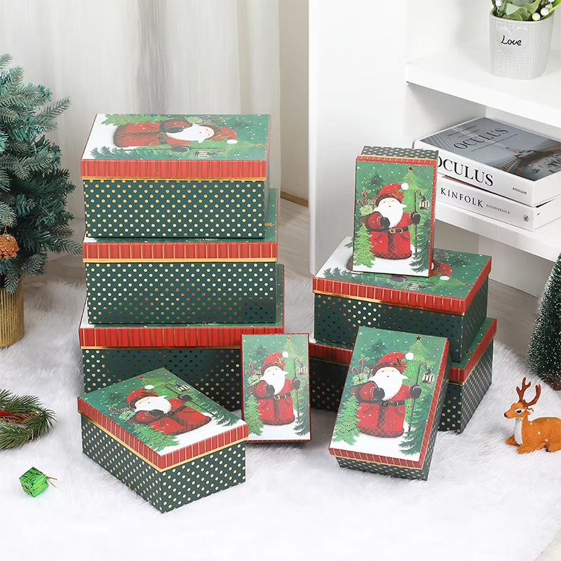 Juego de Cajas de Regalo Navideñas Estampadas con Tapa