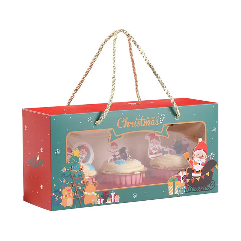 Caja de Regalo Navideña para Cupcakes de Papel con Separadores y Ventana Transparente