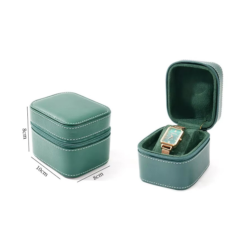 Caja de Viaje para Reloj Individual de Cuero PU con Tapa Abatible y Cremallera