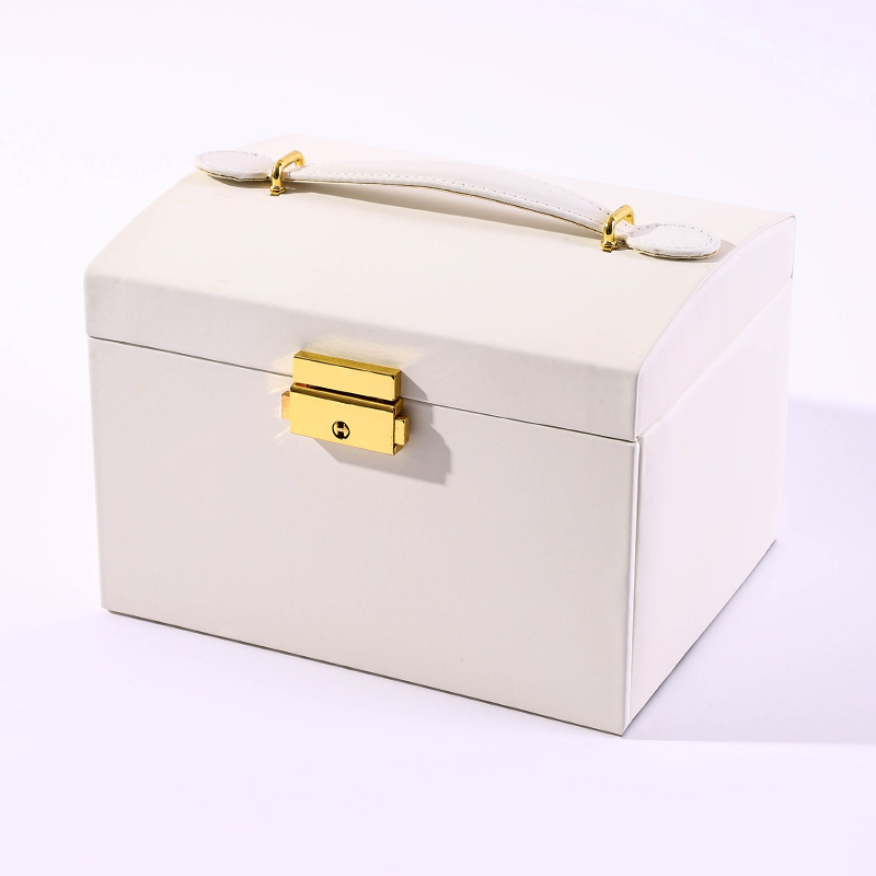 Estuche Grande de Almacenamiento para Joyería de Cuero PU de Tres Niveles con Espejo y Asa