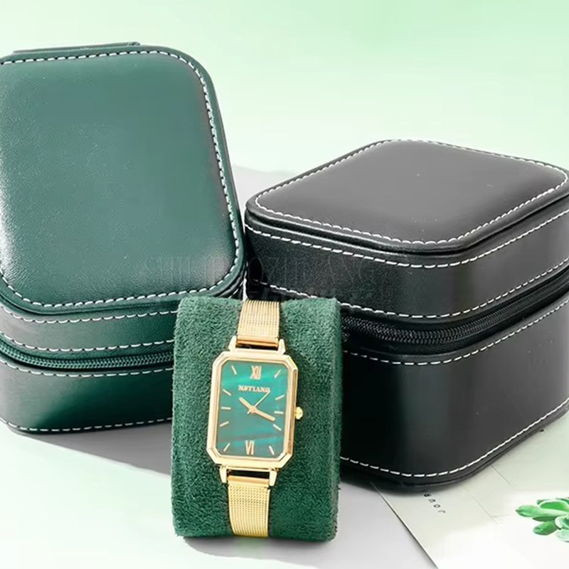 Caja de Viaje para Reloj Individual de Cuero PU con Tapa Abatible y Cremallera