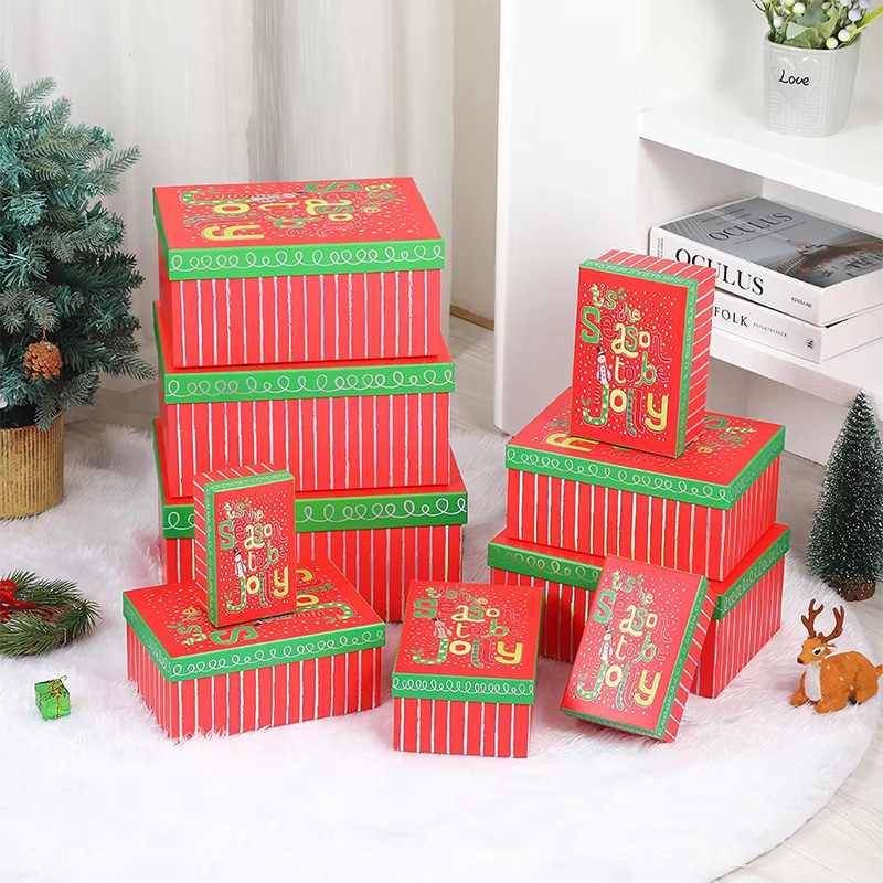 Juego de Cajas de Regalo Navideñas Estampadas con Tapa