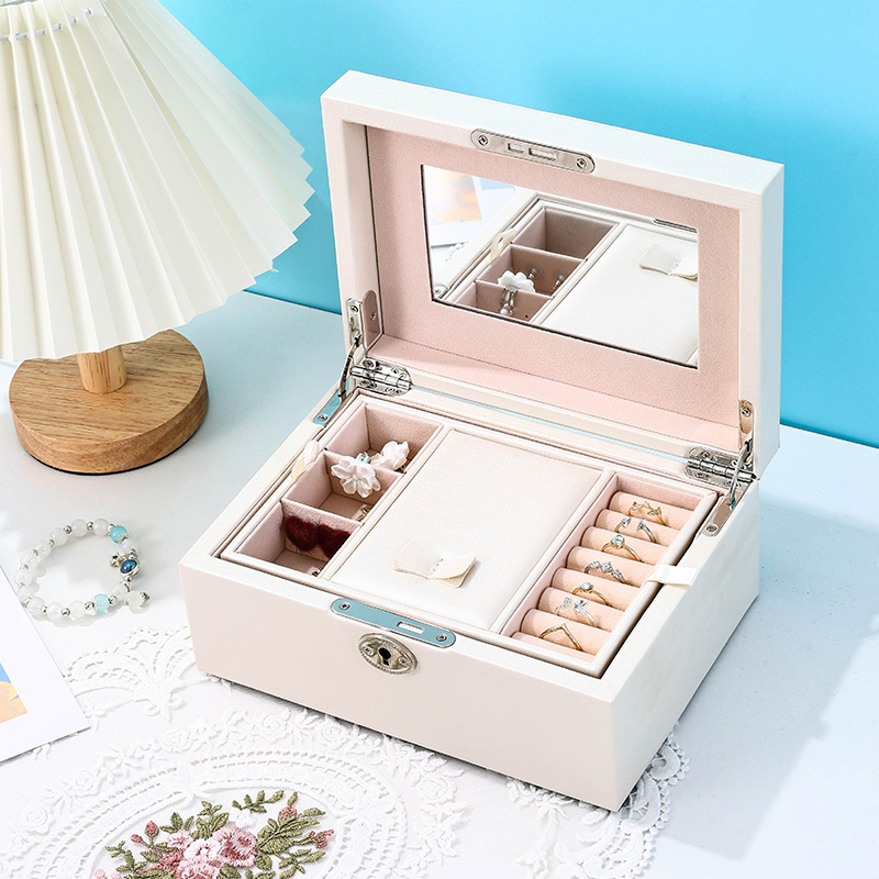 Caja de Viaje para Joyería de Cuero PU con Espejo y Bandeja Extraíble