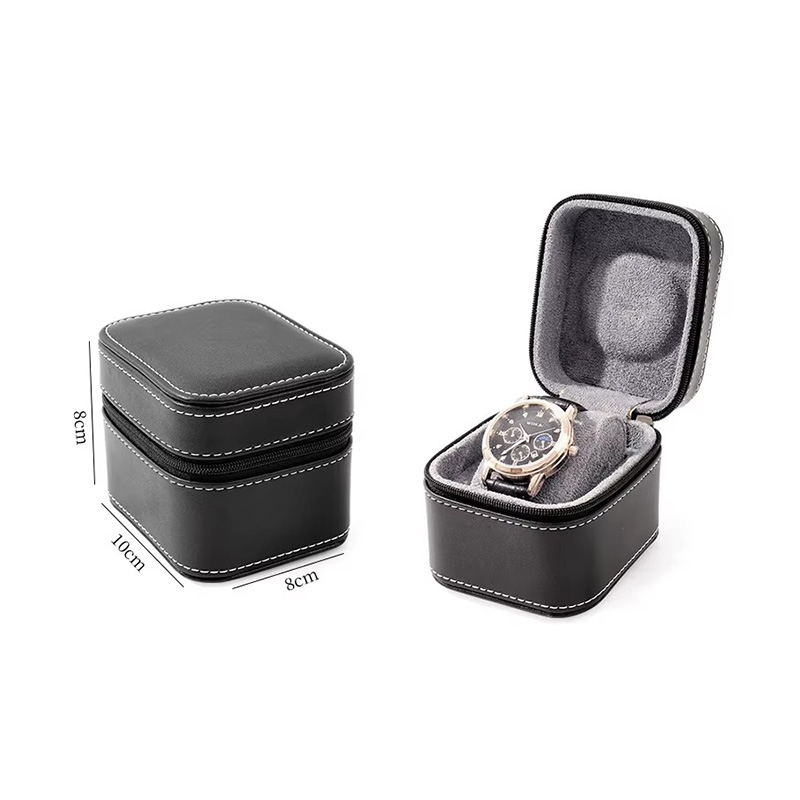 Caja de Viaje para Reloj Individual de Cuero PU con Tapa Abatible y Cremallera