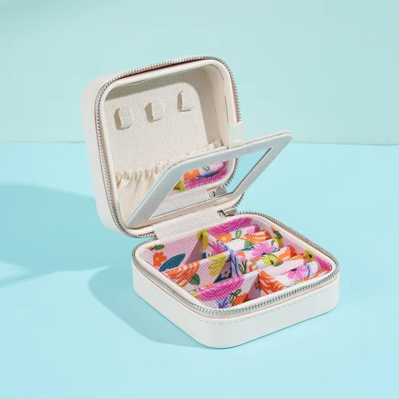 Caja para Joyería de Cuero PU con Espejo para Niñas de Estilo Vintage