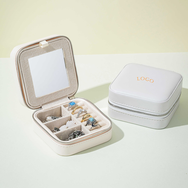 Estuche de Viaje para Joyería de Cuero PU con Cremallera y Espejo para Niñas