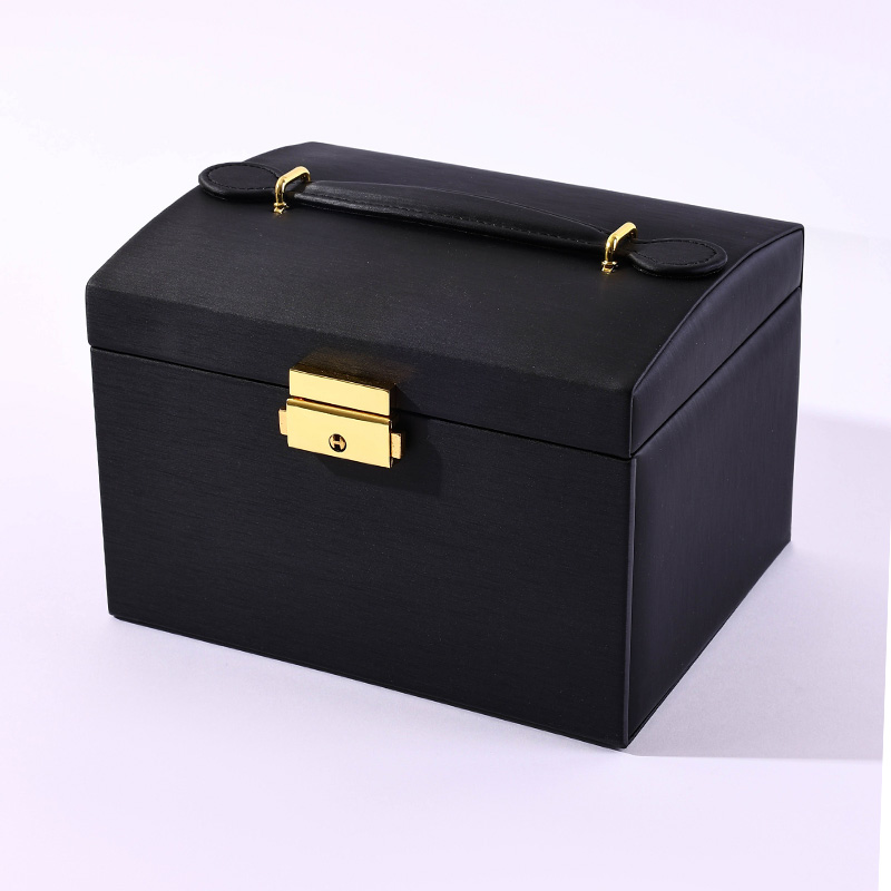 Estuche Grande de Almacenamiento para Joyería de Cuero PU de Tres Niveles con Espejo y Asa