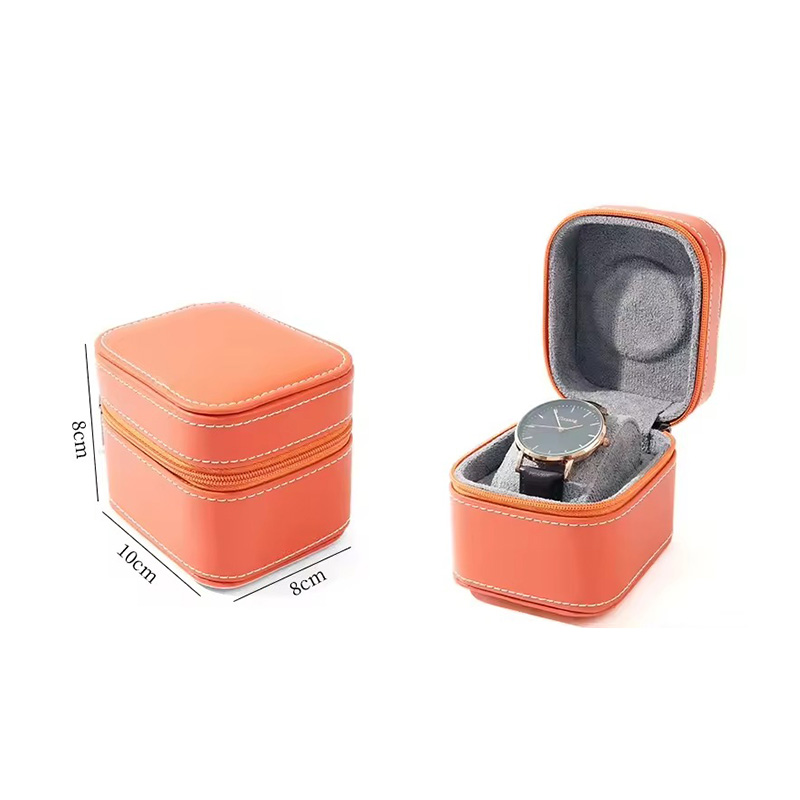 Caja de Viaje para Reloj Individual de Cuero PU con Tapa Abatible y Cremallera