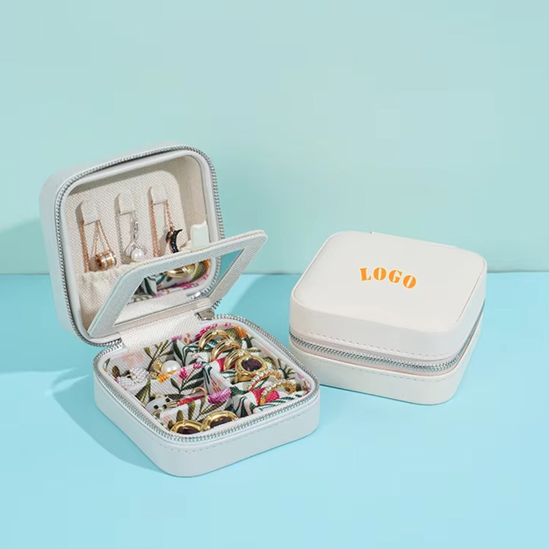 Caja para Joyería de Cuero PU con Espejo para Niñas de Estilo Vintage
