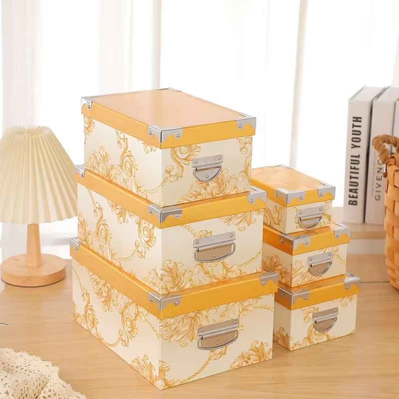Juego de Cajas de Almacenamiento Decorativas de Cartón Impermeables con Tapa y Asas