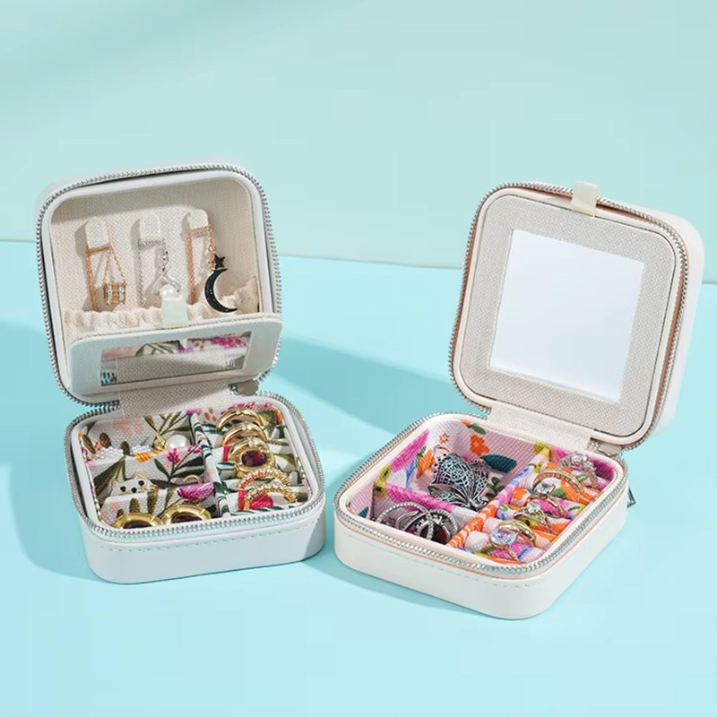 Caja para Joyería de Cuero PU con Espejo para Niñas de Estilo Vintage