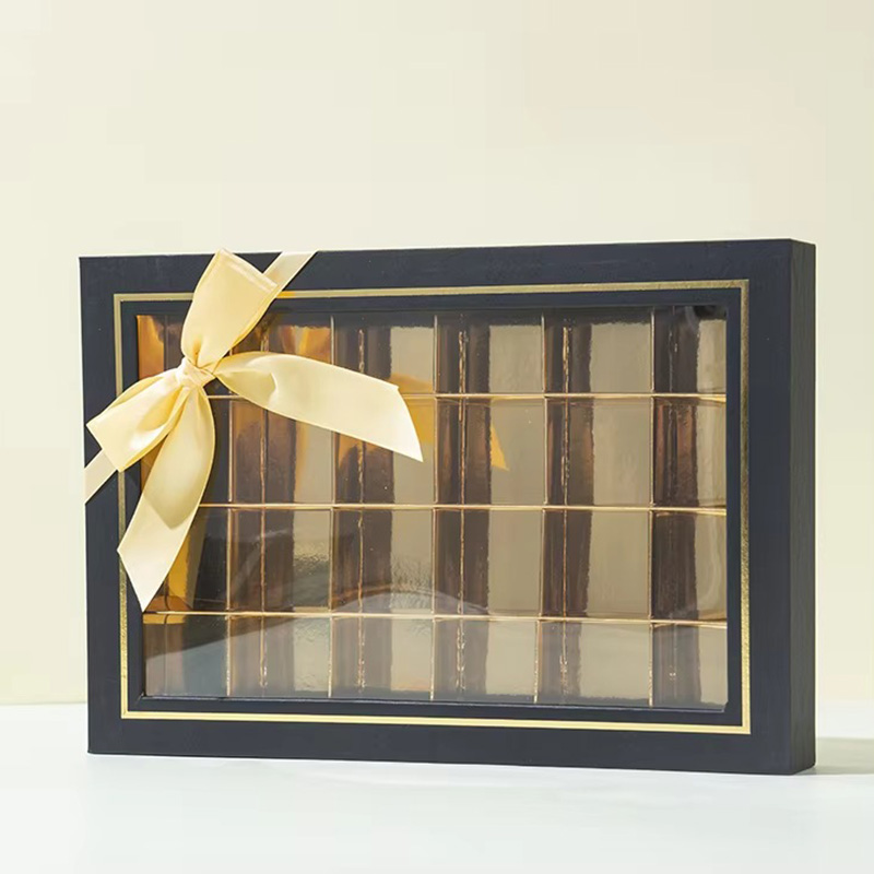 Caja de Embalaje de Cartón para Chocolates con Ventana Transparente y Lazo de Cinta