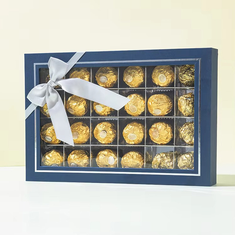 Caja de Embalaje de Cartón para Chocolates con Ventana Transparente y Lazo de Cinta