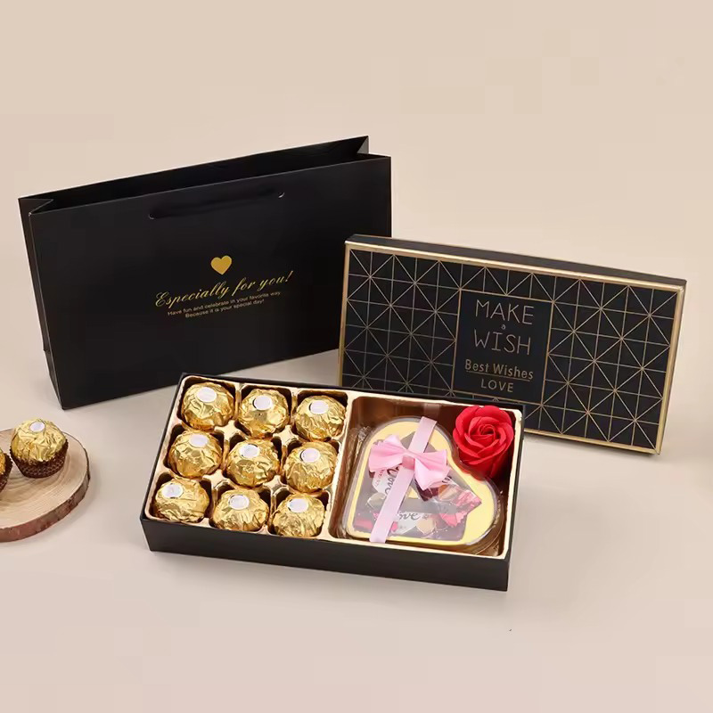Caja de Regalo Rígida para Chocolates de San Valentín con Gofrado de Lujo